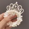 Laço de Cabelo Coroa de Princesa Pérola Imitação Infantil Cordinha Elástica Alta para Coque de Bebê Faixa de Cabelo Infantil Acessório de Cabelo Elástico