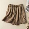 Sudeste Asiático Primavera y Verano Tallas Grandes Holgados Vintage Crochet Cintura Alta Adelgazantes Algodón Lino Pierna Ancha Pantalones Venta al por Mayor
