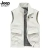 Chaleco para Hombre JEEP SPIRIT con Cuello Alto y Múltiples Bolsillos Chaleco Casual para Exteriores de Pesca Chaleco de Secado Rápido