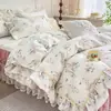 Saia de Cama Acolchoada com Renda Pesada Estilo Country Francês 100% Algodão Conjunto de Quatro Peças Capa de Edredom com Renda 100% Algodão Conjunto de Quatro Peças 100% Algodão