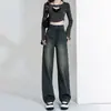Jeans Grises de Cemento de Pierna Ancha para Mujer Otoño e Invierno 2025 Nuevos de Cintura Alta Populares Otoño Pantalones Rectos Estrechos Americanos