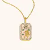 Moda Clásica Versátil Transfronteriza Europea y Americana Colgante Acero Inoxidable Chapado en 18K Goteo de Aceite Diamante Completo Constelación Cuadrado Colorido Collar