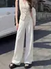 Pantalones de Lino Azul Marino de Pierna Ancha para Mujer, Nuevo Estilo Delgado de Verano 2026, Caída Suelta, Pantalones de Traje Rectos Estilo Old Money