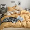 Juego de Cuatro Piezas de Algodón Lavable Suave Súper Suave Color Liso para Dormir Ropa de Cama Juego de Tres Piezas para Dormitorio de Estudiantes Sábana Ajustable Sábana Plana Funda Nórdica Venta al por Mayor