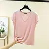 Camiseta de Manga Curta com Decote V em Modal para Mulheres, Verão Fina Emagrecedora Mostra-magro Roupas de Verão 2026 Nova Outerwear Tamanho Grande Meia-manga