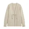 Atacado de roupas femininas transfronteiriças 2026 nova temporada outono e inverno estilo europeu e americano jaqueta cardigan longo de tricô decorado com rebites para mulheres