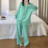Pijama de Algodão Nuvem para Mulheres, Primavera e Outono, Estilo Coreano, Cardigã Simples de Listras de Manga Longa, Roupa de Casa Soltinha para Mulheres, Pode Ser Usado Fora