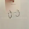 Brincos de Prata Estilo Minimalista com Argolas de Agulha de Prata 925, Design de Nicho, Brincos Simples Versáteis, Modernos e Únicos para Mulheres~