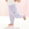Calça Bebê Primavera e Outono Algodão Puro Novo Estilo Calça Simples Bebê Cintura Alta Proteção da Barriga Leggings Casuais Calça Grande para Todas as Estações