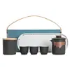 Taza de Expreso de Cerámica Negra Una Olla Tres Tazas Bandeja de Té con Latas de Té Set de Té Portátil para Viaje al Aire Libre traje Ceremonia de Acompañamiento de Negocios