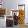 Fabricantes por atacado tampa de bambu armazenamento latas de vidro de grande capacidade de vidro quadrado borossilicato de armazenamento de vidro latas de vedação de tubo quadrado tanque de vedação