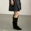Botas de caballero con punta y hebilla estilo coreano para mujer, nuevo modelo 2026, con cremallera trasera, diseño interior para aumentar la altura, efecto adelgazante y estilo de bota alta y larga