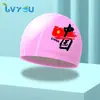 Nova touca de natação infantil à prova d'água para cuidado com o cabelo confortável com revestimento de PU touca de natação atacado com LOGO estampado touca de natação de desenho animado