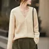 Cardigã de Lã 100% Estilo Solto para Mulheres, Gola V, Trançado, Hipoalergênico, Macio, Quente, Tricô, Casaco Suéter Moderno