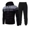 Conjunto de Moda Masculina Primavera y Otoño Bloque de Color Patchwork con Capucha para Correr y Deportes al Aire Libre, Conjunto de Sudadera Masculina Transfronterizo