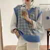 Chaleco suéter de punto pata de gallo para mujer otoño nuevo estilo coreano suelto prenda exterior suéter pullover top algodón blanco