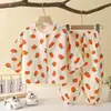 Nuevo conjunto de pijama de gasa de algodón de doble capa para niños, adecuado tanto para niños como para niñas, ropa de aire acondicionado para primavera y verano, conjunto fino y transpirable para bebés