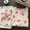 Novo Conjunto de Pijama Feminino de Algodão Nuvem Verão Manga Curta Gola Redonda Casual Plus Size Solto Roupa de Casa Feminina Peça Externa