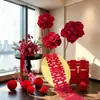 Conjunto de decoração para quarto de casamento, flores artificiais para sala de estar de casa nova, atmosfera de casamento com placa "felicidade dupla", fundo de roupão