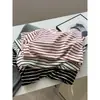 Camiseta de manga larga con cuello redondo y rayas de bloques de color de estilo coreano para mujer, holgada y estilizada, adecuada para primavera y otoño, top básico de estilo coreano