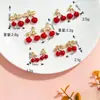 Pingente fofo de cereja tridimensional, berloque de fruta com gota de óleo, acessório para brinco e pulseira DIY feito à mão, atacado do fabricante