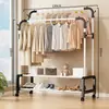 Cabideiro Simples Secador de Roupas de Chão para Interior Casa Quarto Cabideiro de Roupas de Poste Duplo Rack de Armazenamento de Roupas para Varanda