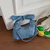 Bolso de Mano de Mezclilla Estilo Coreano con Lazo para Mujer, Verano 2026 Lujo Ligero Nicho Bolso Bandolera con Adorno de Pedrería