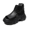 Sandalias de Plataforma de Cuero Suave de Primera Capa Nuevo Estilo Primavera y Verano 2024 Tacones Altos Retro Casual Versátil Tacón Grueso Sandalias de Boca de Pez