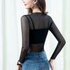 Camiseta de malla de otoño para mujer, ajustada, sexy, con encaje interior