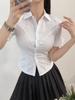 2025 Novo Estilo de Verão Ajustado ao Corpo Hot Girl Versátil Camisa de Manga Curta Feminina Estudante Americana Puro Desejo Cintura Top Chique