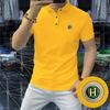 Camiseta polo de manga corta para hombre, nueva camiseta polo con solapa y letras perforadas en caliente, versión europea de media manga, corte entallado, de moda para hombre, 2023