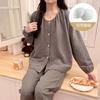 Pijama estilo coreano con almohadilla en el pecho para mujer, manga larga para primavera y otoño, algodón con estampado de nubes y rayas, nuevo estilo 2025, ropa de casa para primavera y otoño para mujer