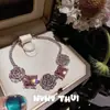 Joyería Italiana Vintage Polvo de Rosa Piedra Preciosa Collar Banquete Boda Zircón de Polvo Pulsera conjunto