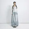 Coleção Outono 2026 Retrô Americano Calça de Cintura Alta Ampla Perna Larga Rasgada Outono/Inverno Jeans Drapeado Versátil para Mulheres & Calças