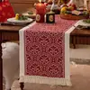 Caminho de Mesa, Estoque Disponível, Jacquard Ornamental Damasco de Poliéster com Franja de Borlas, Vários Designs Disponíveis para Sala de Jantar, Casamento, Festa e Decoração de Casa, Fornecimento Direto da Fábrica