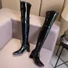 Botas por encima de la rodilla Mujer 2026 Nuevo Estilo Botas de Cuero Elástico Charol Tacón Alto Botas Largas Mujer Tacón Grueso Botas Super Largas Hasta el Muslo