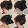 Pinza para el Cabello Grande de Lazo de Satén de Gama Alta para Mujer, Exquisita Pinza Plegada para la Parte Trasera de la Cabeza, Pinza de Tiburón
