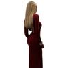 Moda Europea y Americana Transfronteriza Cuello Redondo Manga Larga Espalda Descubierta Grande Lazo en la Cintura Elegante Delgado Vestido Largo de Alfombra Roja Vestido de Moda
