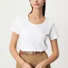 Camiseta Nueva de Manga Corta para Mujer Verano Simple Cuello Redondo Hombro Derecho Color Sólido Top Listo para la Venta