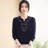 Ropa de punto para madre de estilo chino casual, reductora de edad, de manga larga, versátil, para mujeres de mediana edad y mayores, 2026 Primavera y Otoño