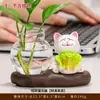Lindo Gato de la Suerte Jarrón Hidropónico para Entrada, Aparador de Vino, Mueble de TV, Arreglo de Plantas de Escritorio de Oficina, Decoración del Hogar