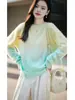 Nuevo suéter de lana con cuello redondo y degradado estilo perezoso para mujer, corte holgado, top de punto cepillado, suéter de punto suave y cómodo para otoño e invierno