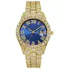 Reloj de Pulsera para Hombre con Esfera Redonda de Pedrería, Cuarzo, Aleación con Pedrería Incrustada, Calendario, Números Romanos, Correa de Acero, Reloj de Pulsera, Suministro Exclusivo Transfronterizo