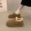Mocasines de felpa con suela gruesa estilo Birkenstock, nuevos para otoño e invierno 2026, zapatos de algodón peludos cálidos para exteriores engrosados, mocasines de nieve