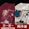 Camiseta Retrô Americana de Manga Curta Masculina Verão Nova Marca de Moda High Street Roupas Soltas Tamanho Grande Juventude Meia-Manga