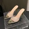 Sandalias de tacón de aguja con pedrería transparente, nueva colección 2026, tallas grandes, estilo europeo y americano, primavera/verano, color liso, sandalias de tacón alto de punta para mujer