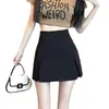 Falda corta negra para mujeres petite, nuevo estilo verano 2026, de cintura alta, elegante, corte recto, abertura, elástica, falda-pantalón ajustada