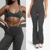 Conjunto de Yoga Transfronterizo Sexy Sujetador Halter Espalda Hermosa Pantalones Acampanados para Mujer Ropa Deportiva para Correr Fitness Conjunto de Yoga