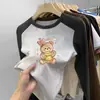Camiseta térmica de manga larga cepillada para niñas, cuello redondo, otoño e invierno, con panel, para usar por dentro, estampado de dibujos animados, para niños de mediana y mayor edad