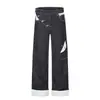 K5683 Calle Principal Estilo Americano Unisex Tendencia Urbana Diseño Irregular Jeans de Mezclilla Cruda Rectos Sueltos para Hombre Retro